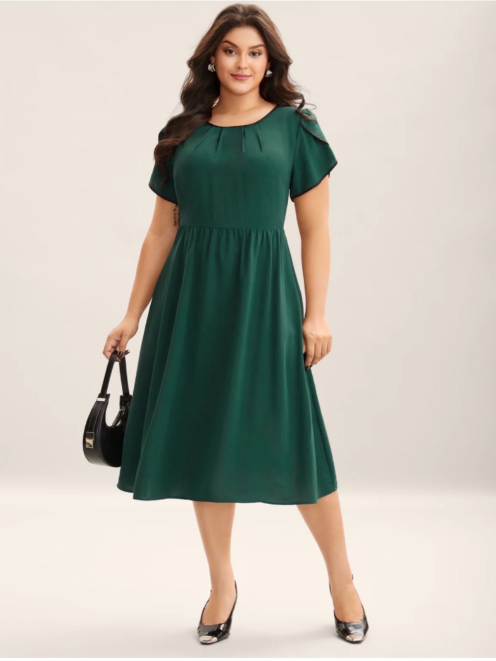 NWT BloomChic 30 Forest Green Midi Dress with Flutter Sleeves